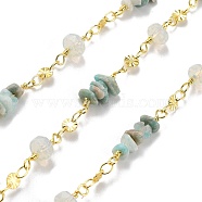 Flower Amazonite & Glass Link Chains, with Brass Chains, Long-Lasting Plated, Lead Free & Cadmium Free, Real 18K Gold Plated, Rack Plating, Soldered, with Spool, 13~14x6~6.5mm(CHC-K014-15G-02)