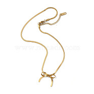 304 Stainless Steel Bowknot Pendant Necklace, with Herringbone Chains, Golden, 13-5/8 inch(34.5cm)(NJEW-Z028-02G)