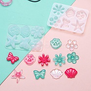 Flower & Shell & Starfish & Paw Print & Butterfly Silicone Molds, Resin Casting Molds, Clay Craft Mold Tools, White, 67x50x6mm, Inner Diameter: 15~22x16~23mm(X-DIY-P059-07)