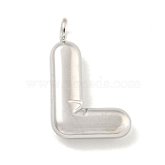 Non-Tarnish 304 Stainless Steel Pendants, Letter Charm, Stainless Steel Color, Letter L, 17x10.5x3mm, Hole: 2mm(STAS-C102-15P-L)