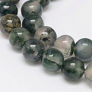 Natural Moss Agate Beads Strands, Round, Sea Green, 6mm, Hole: 1mm, about 63pcs/strand, 15.5 inch(G-F342-02-6mm)
