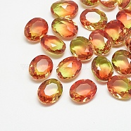 Pointed Back Glass Rhinestone Cabochons, Imitation Tourmaline, Faceted, Oval, Light Siam, 14x10x6mm(RGLA-T080-10x14-006TO)