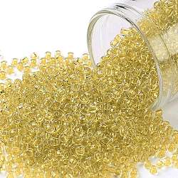 TOHO Round Seed Beads, Japanese Seed Beads, (2151) Inside Color Crystal Yellow, 11/0, 2.2mm, Hole: 0.8mm, about 1110pcs/bottle, 10g/bottle(SEED-JPTR11-2151)