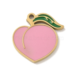 304 Stainless Steel Enamel Charms, Golden, Fruit Charm, Peach, 15x14.5x1.5mm, Hole: 1.4mm(STAS-I322-84D-G)