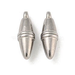 Non-Tarnish 304 Stainless Steel Pendants, Bullet Charm, Stainless Steel Color, 20.5x6.5x7mm, Hole: 1.6mm(STAS-N103-122P)