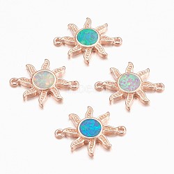 Synthetic Opal Links connectors, with Brass Findings, Sun, Rose Gold, Mixed Color, 18x13x2mm, Hole: 1mm(KK-K228-06-RG)