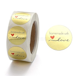DIY Scrapbook, Decorative Adhesive Tapes, Flat Round with Word Handmade with Love, Gold, 25mm, about 500pcs/roll(DIY-L028-A22)