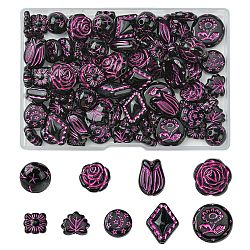 9 Style Opaque Acrylic Beads, Flower, Black, 9~18x10.5~16.5x3.5~14.5mm, Hole: 1.5~2mm(OACR-FS0001-51)