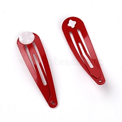 Carbon Steel Snap Hair Clip, with Flat Round Plastic Decoration, Teardrop, FireBrick, 47x13x3mm(MRMJ-WH0072-79)