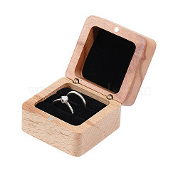 Wooden Jewelry Storage Magnetic Gift Case, with Velvet Inside, Double Slot, Square, PapayaWhip, 5.5x5.6x3.85cm(CON-WH0095-79A)