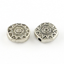 Tibetan Style Alloy Beads, Cadmium Free & Lead Free, Flat Round, Antique Silver, 10x10x3.5mm, Hole: 2mm, about 820pcs/1000g(TIBEB-9528-AS-RS)