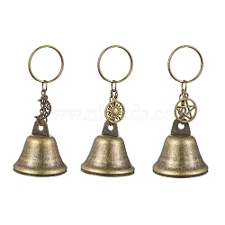 Iron Bell & Hollow Out Moon/Star/Sun Alloy Pendant Keychains, Iron Split Key Rings, Antique Bronze, 8.9cm, 3pcs/set(KEYC-JKC00998)