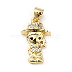 Brass Micro Pave Cubic Zirconia Pendants, Long-Lasting Plated, Real 18K Gold Plated, Boy, Clear, 20x12x4mm, Hole: 3.5x4mm(KK-H433-11A-G)