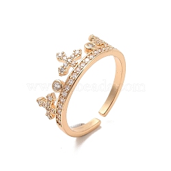 Brass Micro Pave Cubic Zirconia Open Cuff Rings, Crown, Inner Diameter: 16.8mm(RJEW-R146-07B-KCG)