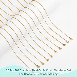 20Pcs Ion Plating(IP) 304 Stainless Steel Cable Chain Necklaces Set, for Beadable Necklace Making, Golden, 19.69 inch(500mm)(MAK-NB0001-24)