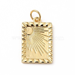 Rack Plating Brass Pendants, with Jump Ring, Cadmium Free & Nickel Free & Lead Free, Rectangle with Sun, Real 18K Gold Plated, 19x12x2mm, Hole: 3.6mm(KK-H431-38G)