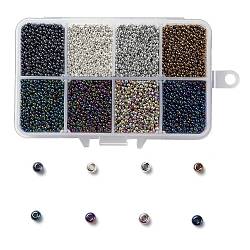 200G 8 Colors 12/0 Grade A Round Glass Seed Beads, Metallic Colours, Mixed Color, 2x1.5mm, Hole: 0.3mm, 25g/color, about 13300pcs/box(SEED-JP0010-11-2mm)