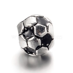 Large Hole FootBall/Soccer Ball Alloy Enamel European Beads, Sports Beads, Antique Silver, Black, 9x8mm, Hole: 4.2mm(MPDL-L013-02B)