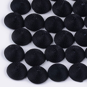 Polyester Thread Fabric Cabochons, Covered with ABS Plastic, Half Round/Dome, Black, 12x6mm