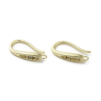 Brass Micro Pave Cubic Zirconia Earring Hooks, Long-Lasting Plated, Leaf, 15x3mm, Hole: 1.2mm, Pin: 1mm