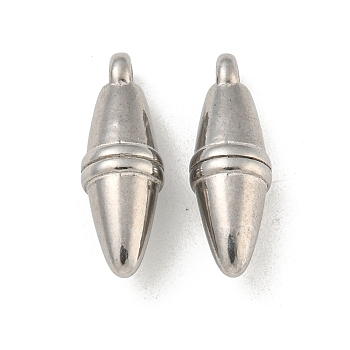 Non-Tarnish 304 Stainless Steel Pendants, Bullet Charm, Stainless Steel Color, 20.5x6.5x7mm, Hole: 1.6mm