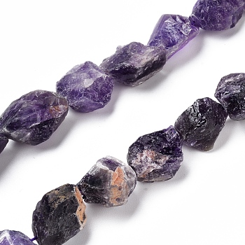 Natural Amethyst Beads Strands, Rough Raw Stone, Nuggets, 11~25x11~20mm, Hole: 1.2mm, about 12~15pcs/strand, 7.48 inch~7.87 inch(19~20cm)