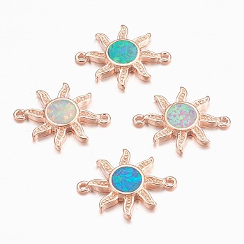 Synthetic Opal Links connectors, with Brass Findings, Sun, Rose Gold, Mixed Color, 18x13x2mm, Hole: 1mm
