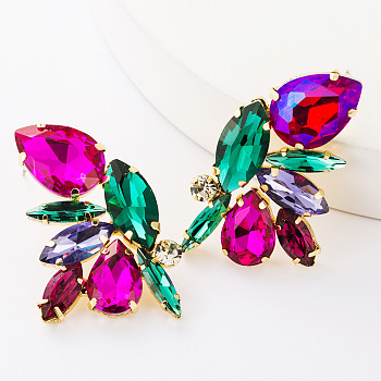 Sparkling Alloy Rhinestone Ear Studs for Women, Bold and Fashionable Jewelry Accessory, Colorful