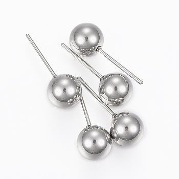 201 Stainless Steel Ball Stud Earrings, with 304 Stainless Steel Pin, Hypoallergenic Earrings, Stainless Steel Color, 20mm, Pin: 0.8mm