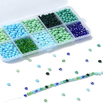 1300Pcs 10 Colors Electroplate Glass Beads, Opaque Solid Color, AB Color Plated, Faceted, Rondelle, Mixed Color, 4x3mm, Hole: 0.4mm, 130pcs/color