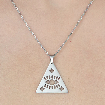 201 Stainless Steel Hollow Triangle with Eye Pendant Necklace, Stainless Steel Color, 17.72 inch(45cm)