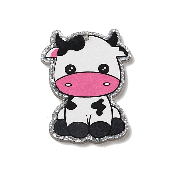 Nurse' Day Acrylic Keychain Pendants, with Glitter, Cattle, 39x29.5x2mm, Hole: 2mm