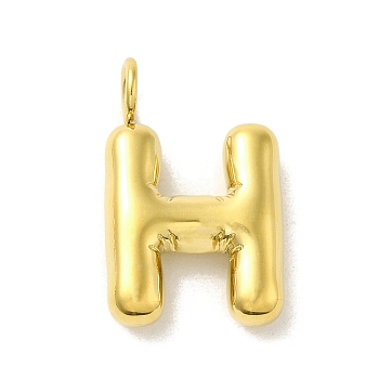 Ion Plating(IP) 304 Stainless Steel Pendants, Real 14K Gold Plated, Balloon Letter Charms, Bubble Puff Initial Charms, Letter H, 24x15x5mm, Hole: 4mm