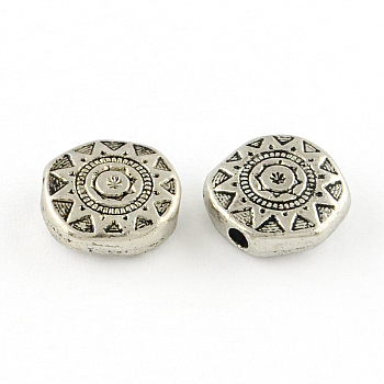 Tibetan Style Alloy Beads, Cadmium Free & Lead Free, Flat Round, Antique Silver, 10x10x3.5mm, Hole: 2mm, about 820pcs/1000g
