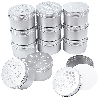 Elite 12Pcs 3 Style Aluminium Shallow Round Candle Tins, with Hollow Lids, Empty Tin Storage Containers, Hexagon/Flower Pattern, Silver, 7.1x4.25cm, Inner Diameter: 6.4x4.1cm, 4pcs/style