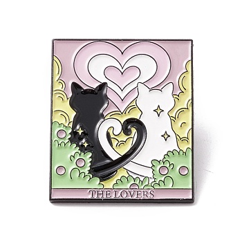 The Lovers Word Enamel Pin, Cat Tarot Alloy Badge for Backpack Clothes, Electrophoresis Black, Heart Pattern, 30.5x25.5x1.5mm, Pin: 1mm