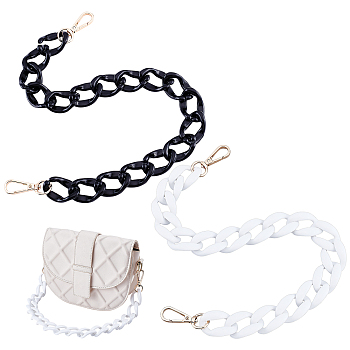 2Pcs 2 Color Resin Curb Chains Bag Straps, with Alloy Swivel Clasps, for Replacement Shoulder Bag Accessories, White and Black, 21.26 inch(54cm), 1pc/color