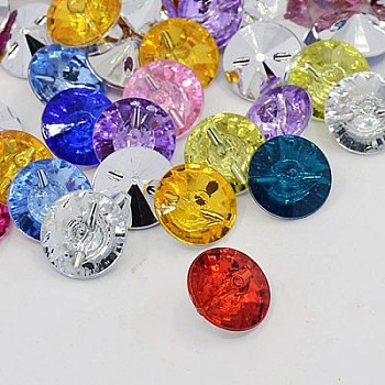 Acrylic Rhinestone Buttons, 1-Hole, Faceted, Xilion Rivoli, Mixed Color, 15x8mm, Hole: 1mm