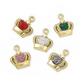 Ion Plating(IP) 304 Stainless Steel Pendant with Rhinestone, Crown Charms, Mixed Color, 18x15.5x6mm, Hole: 2mm
