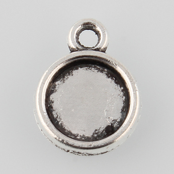 Tibetan Style Antique Silver Alloy Flat Round Pendant Cabochon Settings, Cadmium Free & Lead Free, Tray: 10mm, 16x13x2mm, Hole: 1.5mm, about 1250pcs/1000g