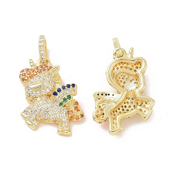 Brass Micro Pave Cubic Zirconia Pendants, Unicorn Charm, Real 18K Gold Plated, 22x16x4.5mm, Hole: 3x4.5mm