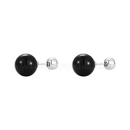 Natural Black Onyx Round Ball Stud Earrings with Sterling Silver Pins for Women, 12mm(FIND-PW0021-14A)
