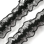 Polyester Pleated Lace Trim, for Sewing and Bridal Wedding Decoration, Black, 3/4 inch(19~20mm)(OCOR-XCP0002-15)