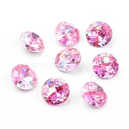 Pointed Back & Back Plated K9 Glass Rhinestone Cabochons, Grade A, Two Tone, Shiny Laser Style, Faceted, Flat Round, Rose, 10x5mm(RGLA-J012-10mm-209LS)