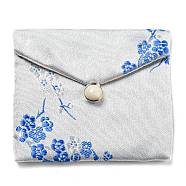 Chinese Style Floral Cloth Jewelry Storage Pouches, with Plastic Button, Rectangle Jewelry Gift Case for Bracelets, Earrings, Rings, Random Pattern, Light Cyan, 7.5x8.5x0.3~0.7cm(AJEW-D065-01A-06)