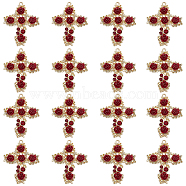 16Pcs Rack Plating Alloy Pendants, with ABS Plastic and Rhinestone, Cadmium Free & Lead Free, Cross with Dark Red Rose Flower, Light Gold, 37x29x4.5mm, Hole: 1.6mm(FIND-DC0001-99)