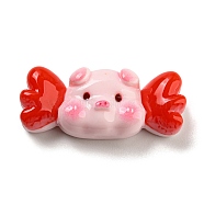 Pig Theme Opaque Resin Cabochons, Funny Pig with Wing, Pink, 13.5x31x9mm(RESI-H154-01G)