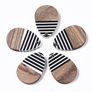 Resin & Walnut Wood Pendants, Opaque, Waxed, Teardrop, Black, 24.5x17x3.5mm, Hole: 2mm(RESI-T035-12)