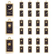24Pcs 3 Style Rack Plating Golden Alloy Enamel Pendants, Cadmium Free & Lead Free, Rectangle with Sun & Star & Moon, Black, 23x12x2mm, Hole: 2mm, 8pcs/style(ENAM-SZ0003-04)