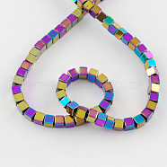 Non-magnetic Synthetic Hematite Beads Strands, Grade A, Cube, Multi-color Plated, 3x3x3mm, Hole: 1mm, 128pcs/strand, 15.5 inch(G-Q876-3mm-1)
